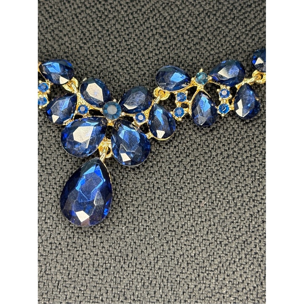 Gold-Tone Blue Crystal Necklace & Earrings Set‎ - Picture 8 of 16
